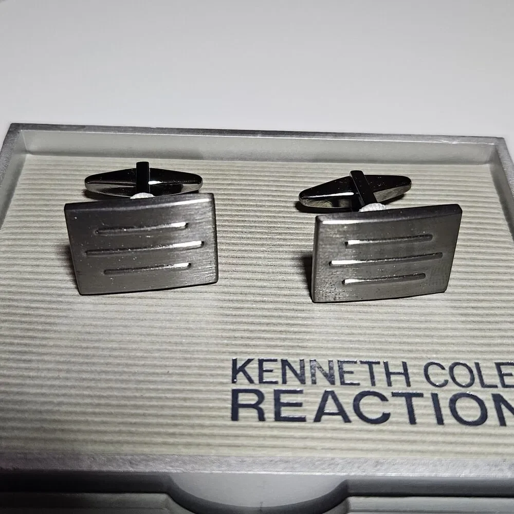 Dark Silver Tone Kenneth Cole Reaction Rectangular Cufflinks